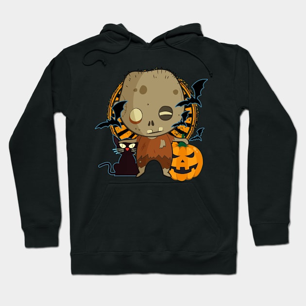 Halloween Zombie Cat Pumpkin Bats Hoodie by letnothingstopyou